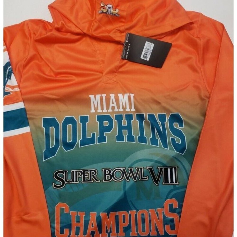 NFL Miami Dolphins Super Bowl VIII Champions Hood Long Sleeve Tee Mens Medium - Picture 2 of 8